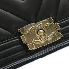Chanel Mini Boy Shoulder Bag Chain Black Leather Gold — view 6