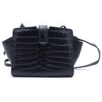 Saint Laurent Paris Raffia Mini Shoulder Bag Black Embossed Croco Leather