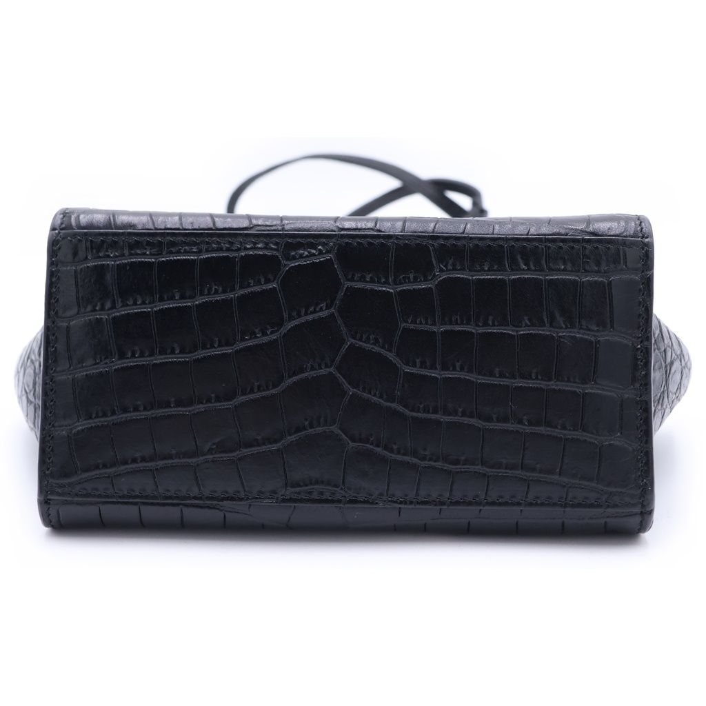 Saint Laurent Paris Raffia Mini Shoulder Bag Black Embossed Croco Leather — view 4