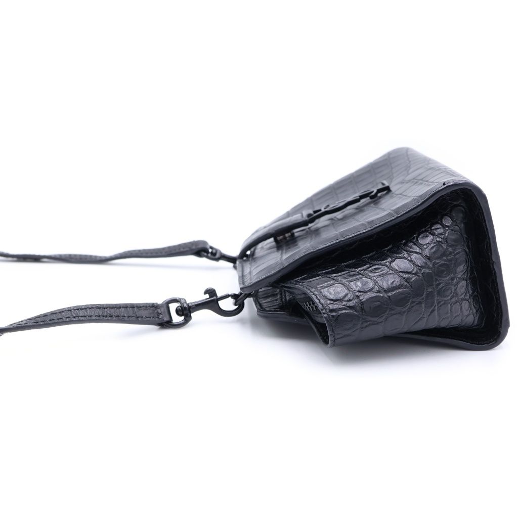 Saint Laurent Paris Raffia Mini Shoulder Bag Black Embossed Croco Leather — view 3