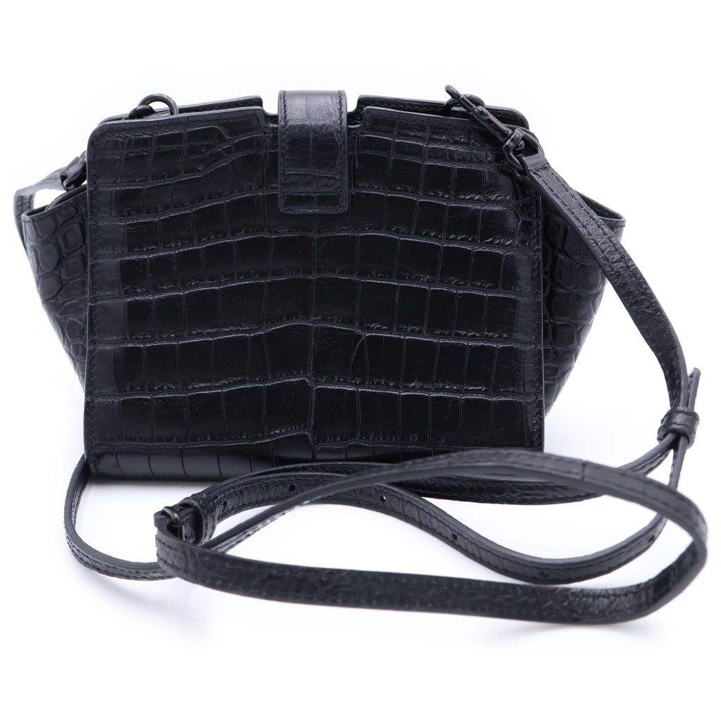 Saint Laurent Paris Raffia Mini Shoulder Bag Black Embossed Croco Leather — view 2