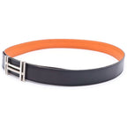 Hermes O Carre Leather Belt Silver