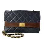 Chanel Shoulder Bag Single Flap Quilted Black Dark Brown Chain Matt Togo