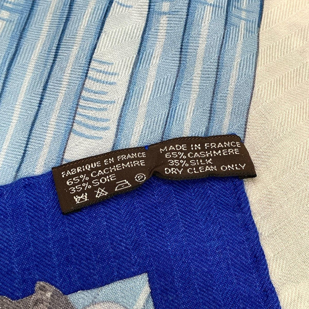 Hermes Shawl Carre Geant 140 Ivory Blue Multi Ceintures Et Liens Cashmere Silk — view 3