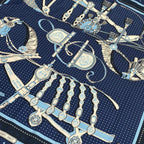 Hermes Shawl Carre 140 Geant 03 Marine Blue Ciel Blanc Harnais de Cour Cashmere — view 4