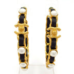 Chanel Earrings Leather Gold Black Ivory