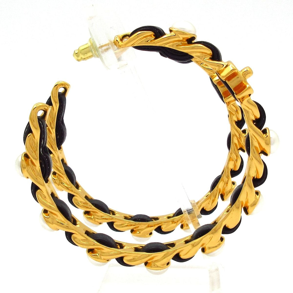 Chanel Earrings Leather Gold Black Ivory — view 2
