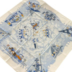 Hermes Scarf Carre 90 Light Blue White Multi les Triples de Paris