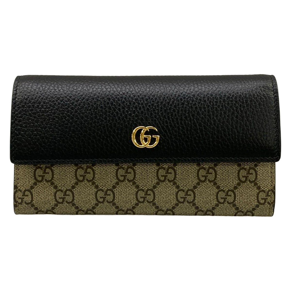 Gucci Wallet GG Marmont Continental Beige Dark Brown Black Leather