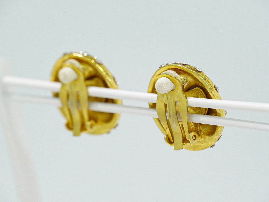 Chanel Logo Rhinestone Earrings Gold Plated — view 8