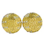 Chanel Logo Rhinestone Earrings Gold Plated