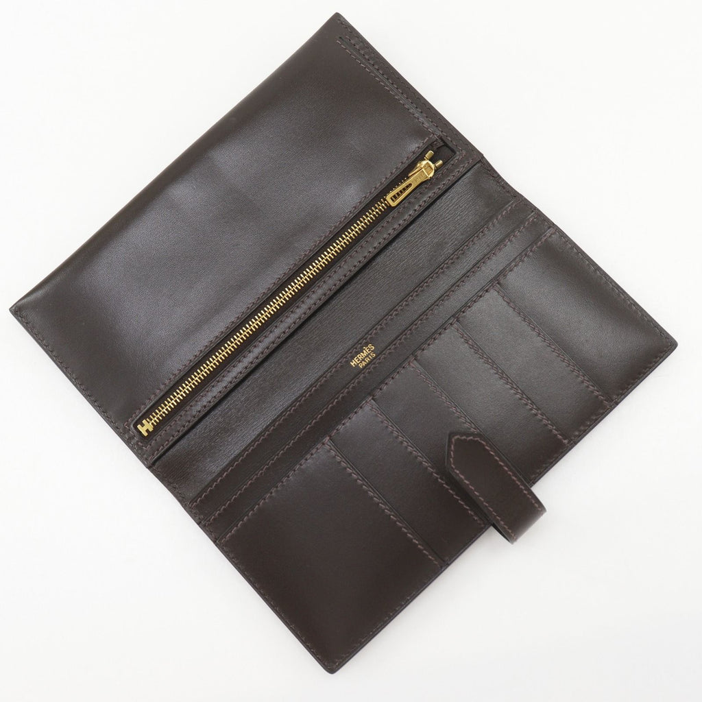 Hermes Bearn Box Calf Brown Gold Wallet — view 6
