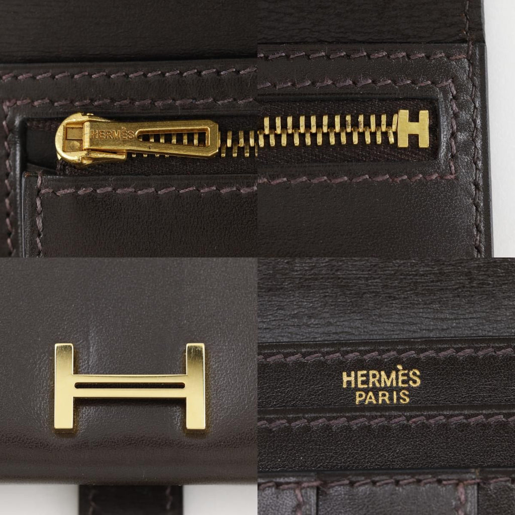 Hermes Bearn Box Calf Brown Gold Wallet — view 9