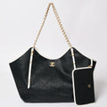 Chanel Maxi Shopping Bag Braided Raffia Effect Canvas CC Logo Gold Base
