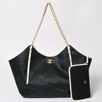 Chanel Maxi Shopping Bag Braided Raffia Effect Canvas CC Logo Gold Base