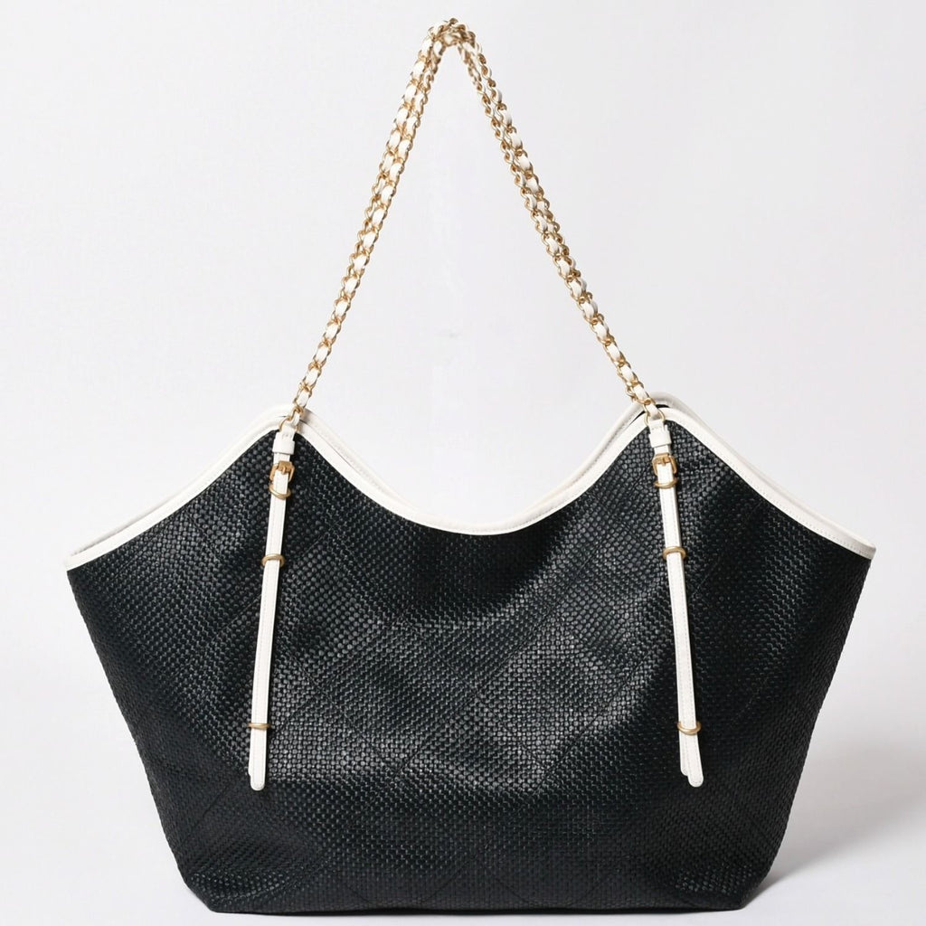 Chanel Maxi Shopping Bag Braided Raffia Effect Canvas CC Logo Gold Base — view 2