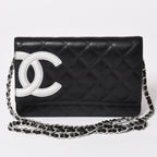 Chanel Cambon Line Chain Wallet Shoulder Bag Black Silver