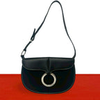 Loewe Logo Ring Leather Shoulder Bag Semi Black