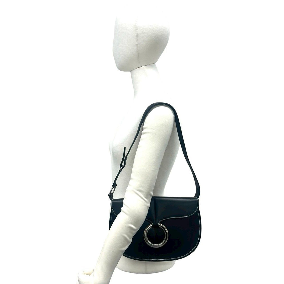 Loewe Logo Ring Leather Shoulder Bag Semi Black — view 2