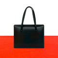 Loewe Vintage Logo Embossed Leather Boston Bag Tote Black