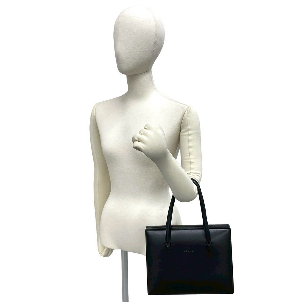 Loewe Vintage Logo Embossed Leather Boston Bag Tote Black — view 2