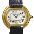 Cartier Ellipse Vintage Gold Leather Hand Wound Analog Display White Dial Watch