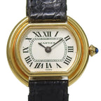 Cartier Ellipse Vintage Gold Leather Hand Wound Analog Display White Dial Watch