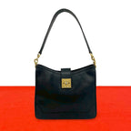Celine Vintage Ring Logo Calf Leather Shoulder Bag Tote Black