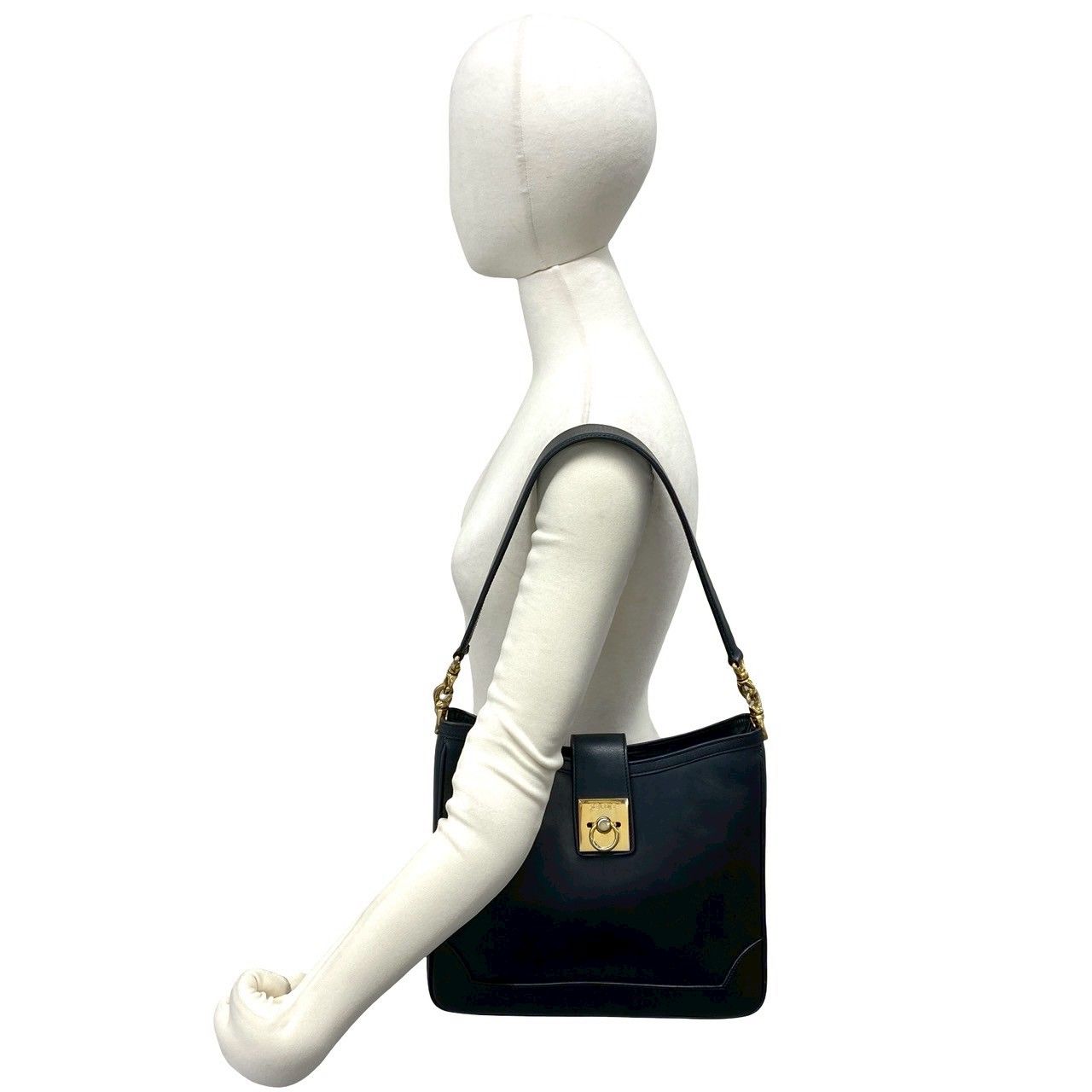 Celine Vintage Ring Logo Calf Leather Shoulder Bag Tote Black — view 2