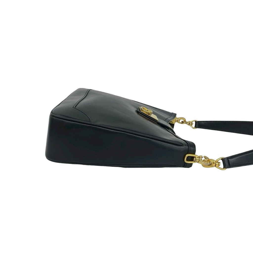 Celine Vintage Ring Logo Calf Leather Shoulder Bag Tote Black — view 6