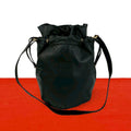 Celine Vintage Trio Logo Leather Drawstring Shoulder Bag Tote Black