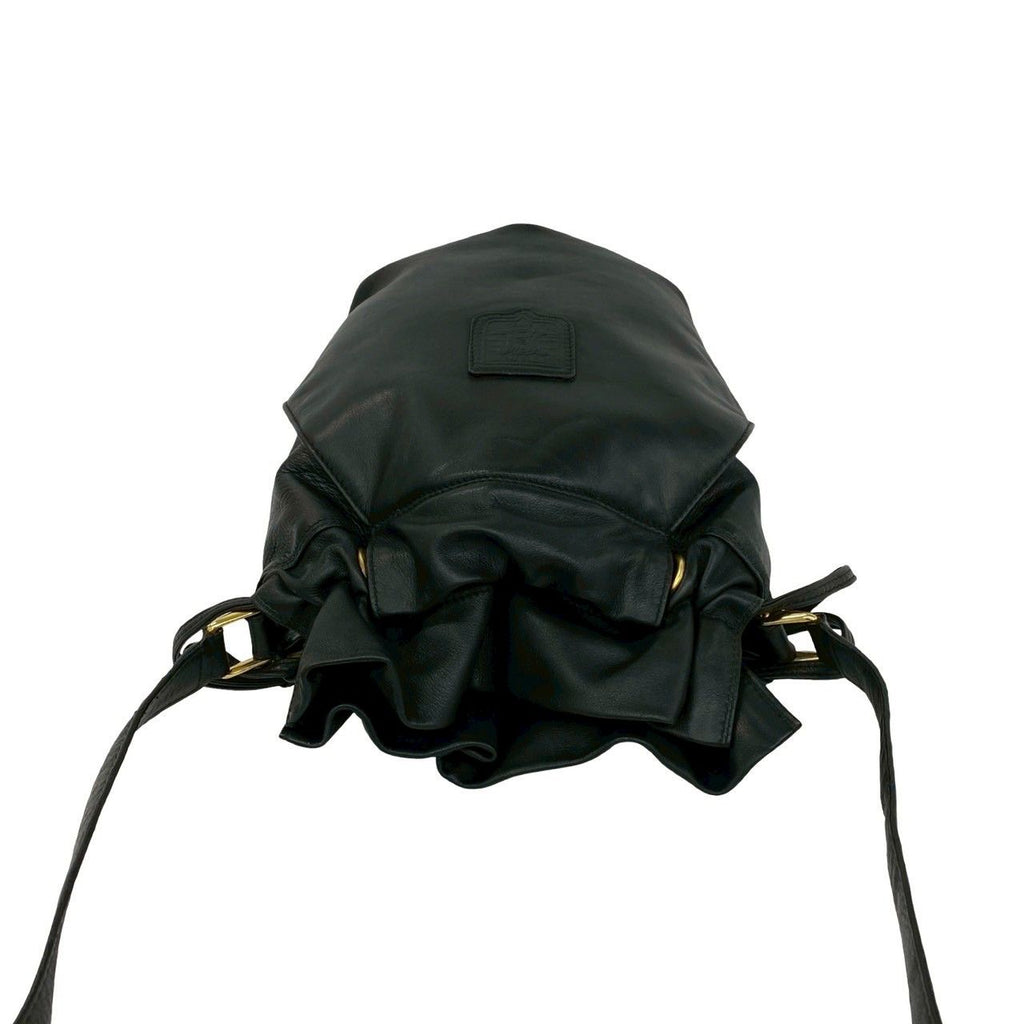 Celine Vintage Trio Logo Leather Drawstring Shoulder Bag Tote Black — view 4