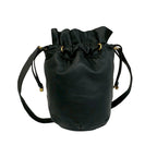 Celine Vintage Trio Logo Leather Drawstring Shoulder Bag Tote Black — view 3