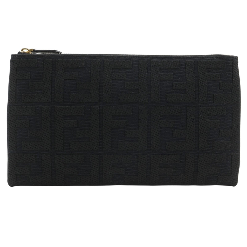 Fendi Flat Medium Pouch FF Logo Cotton Black