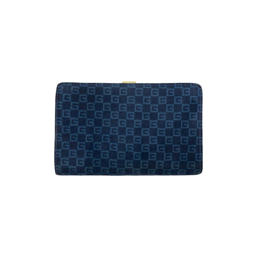 Gucci Vintage GG Logo Suede Leather Bifold Wallet Navy — view 2