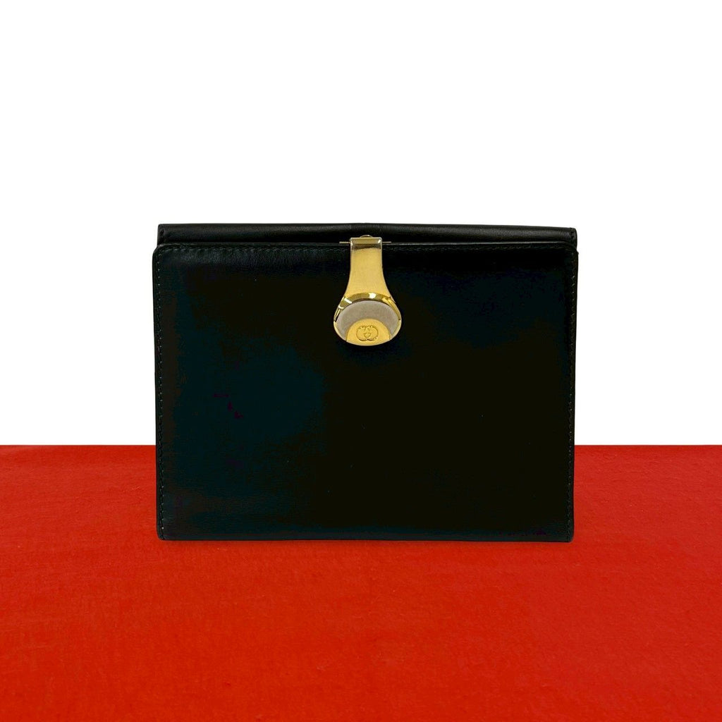 Gucci Vintage GG Logo Leather Bifold Wallet Mini Black