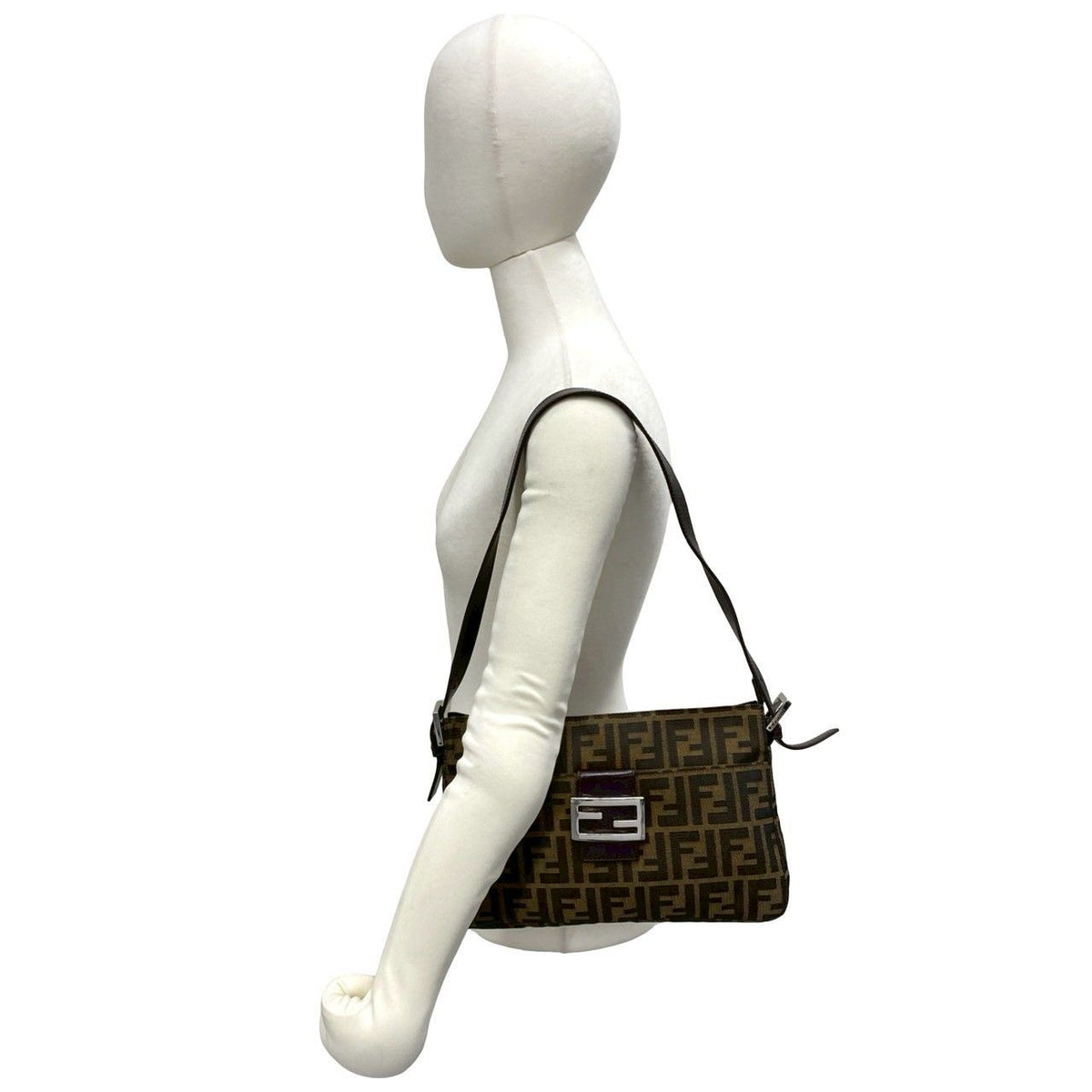Fendi Vuitton Mamma Bucket Zucca FF Logo Canvas Leather Shoulder Bag Brown — view 2