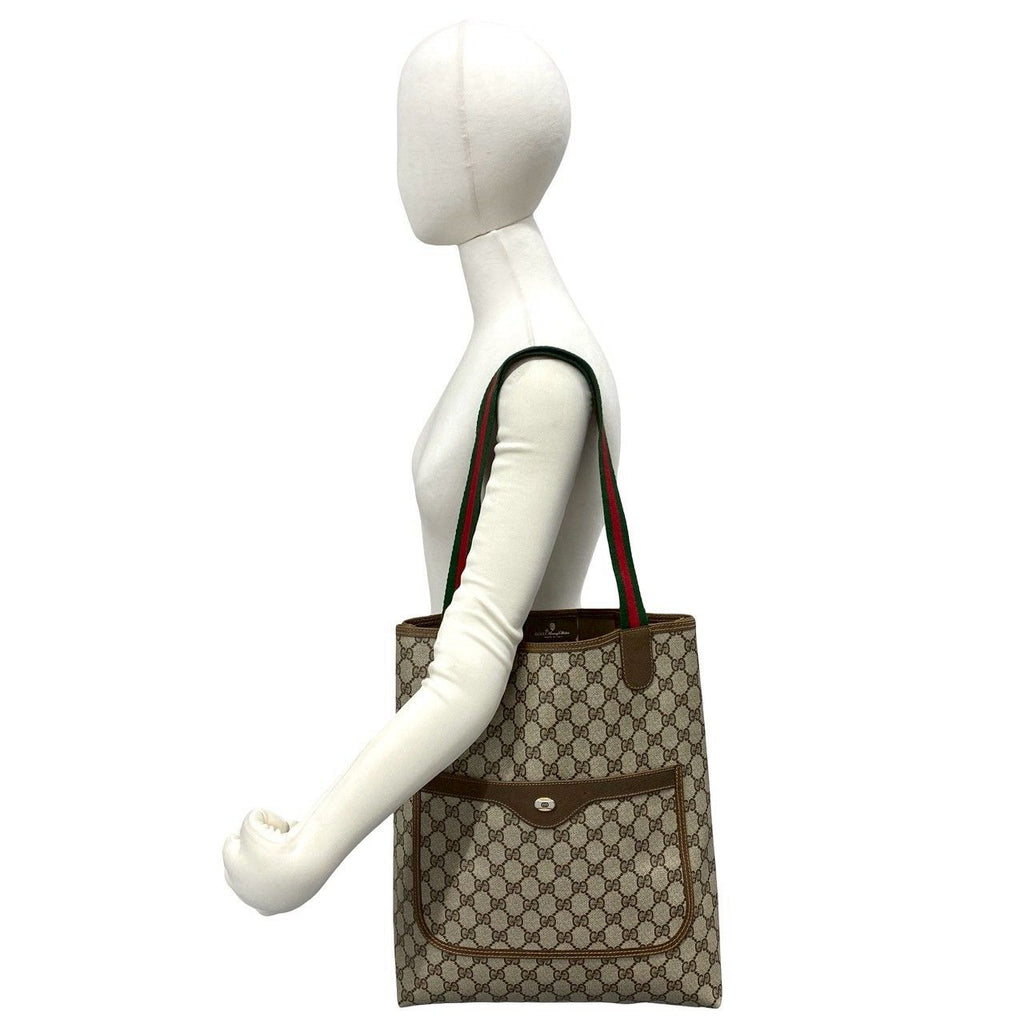 Gucci Vintage Sherry Line GG Logo Pattern Leather Tote Brown — view 2