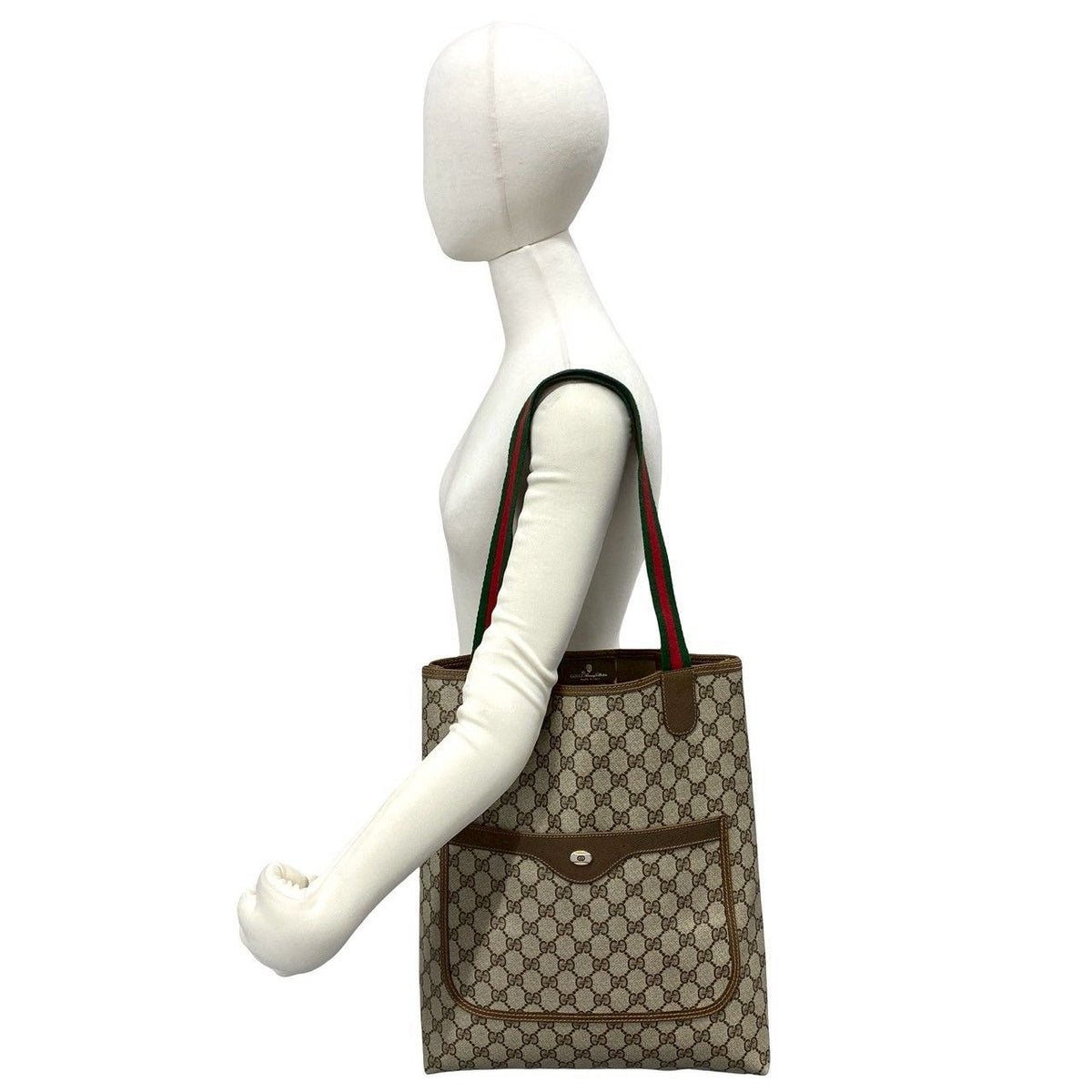 Gucci Vintage Sherry Line GG Logo Pattern Leather Tote Brown — view 2