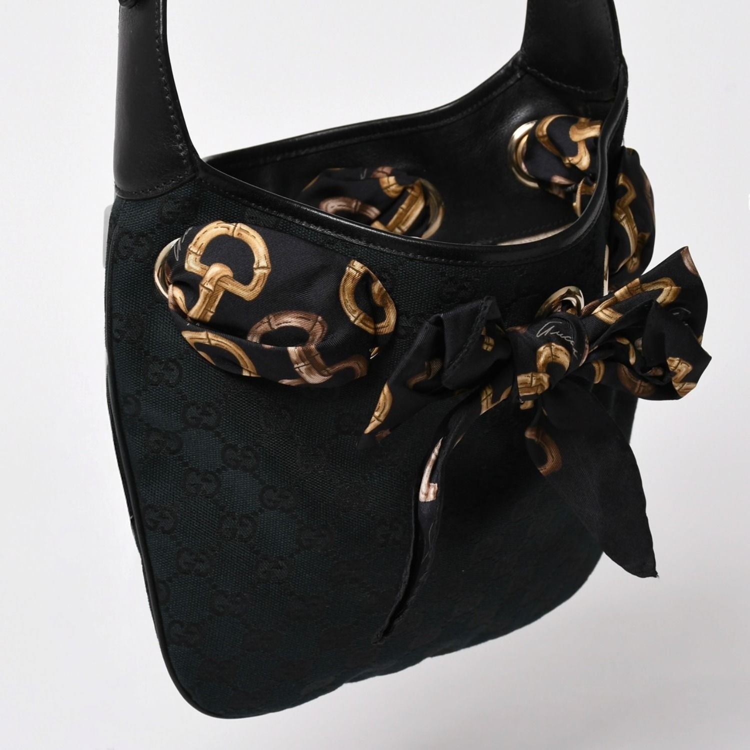 Gucci Scarf GG Canvas Shoulder Bag Black Gold — view 3