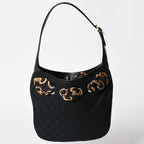 Gucci Scarf GG Canvas Shoulder Bag Black Gold — view 2