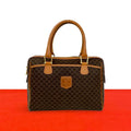 Celine Vintage Macadam Blason Pattern Logo Leather Boston Bag Brown
