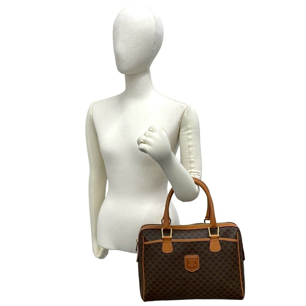 Celine Vintage Macadam Blason Pattern Logo Leather Boston Bag Brown — view 2