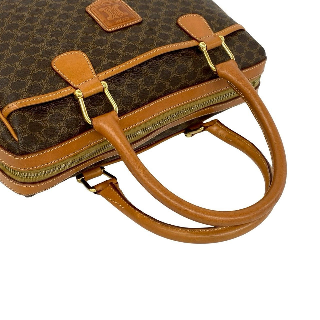 Celine Vintage Macadam Blason Pattern Logo Leather Boston Bag Brown — view 4