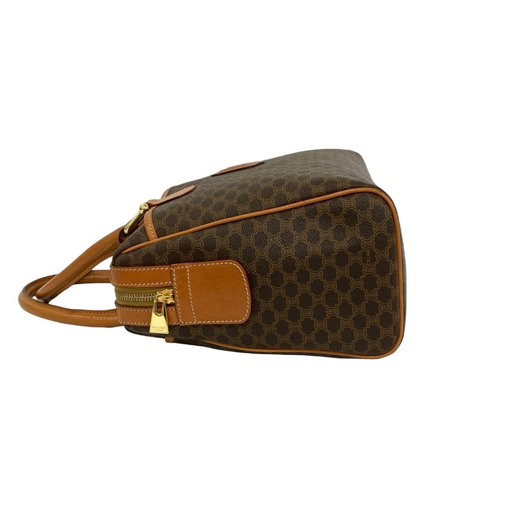 Celine Vintage Macadam Blason Pattern Logo Leather Boston Bag Brown — view 5