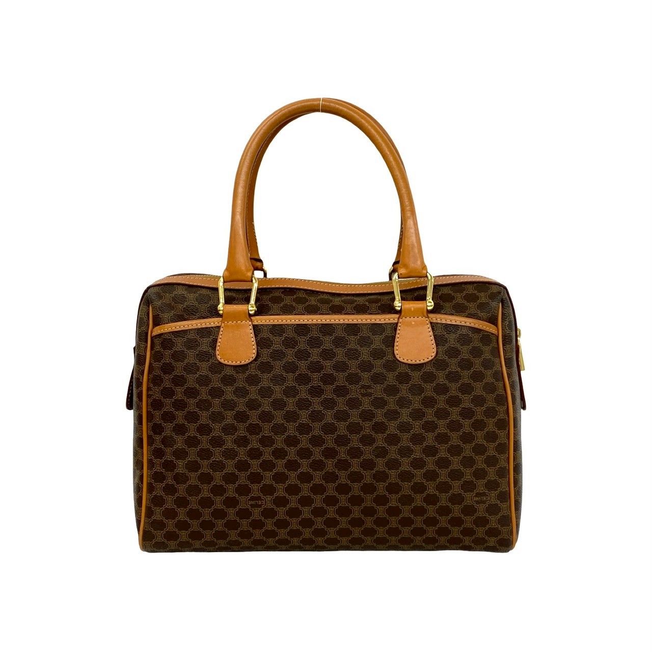 Celine Vintage Macadam Blason Pattern Logo Leather Boston Bag Brown — view 3