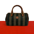 Fendi Vintage Pecan Pattern Leather Mini Boston Bag Brown Black Khaki