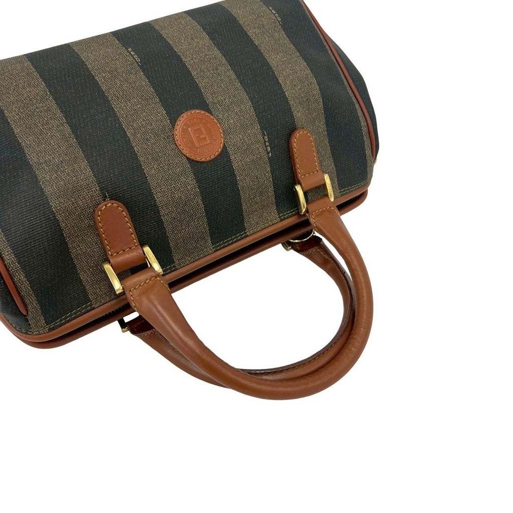 Fendi Vintage Pecan Pattern Leather Mini Boston Bag Brown Black Khaki — view 4
