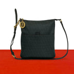 Fendi Zucchino FF Pattern Logo Leather Shoulder Bag Crossbody Black
