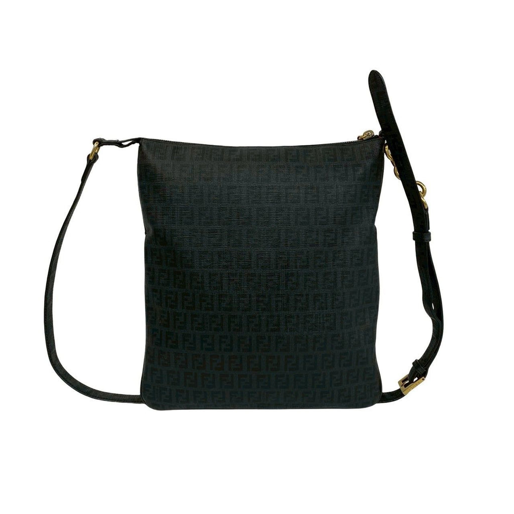 Fendi Zucchino FF Pattern Logo Leather Shoulder Bag Crossbody Black — view 3